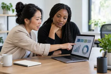 A business owner and operations lead review a concise baseline before planning digital work.