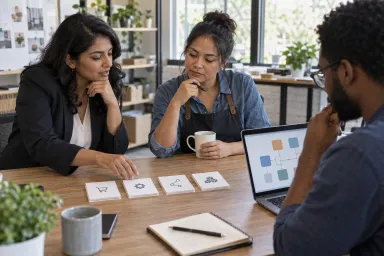 A small-business team compares off-the-shelf, configured, integrated and custom software options.