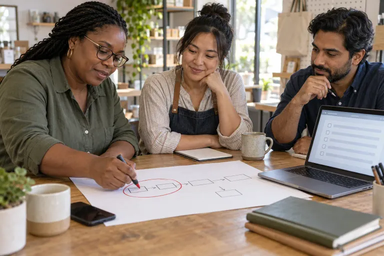 A business team marks one useful, workable section of a larger process for its first release.