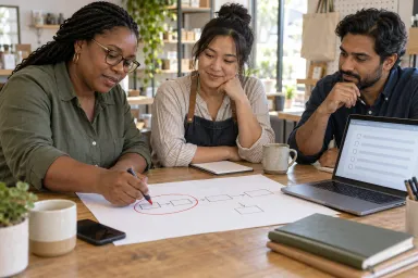 A business team marks one useful, workable section of a larger process for its first release.