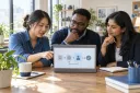A business team reviews an AI-assisted workflow with a human approval step.